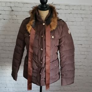 Moncler Brown Kids Puffer Jacket with Fur Trim